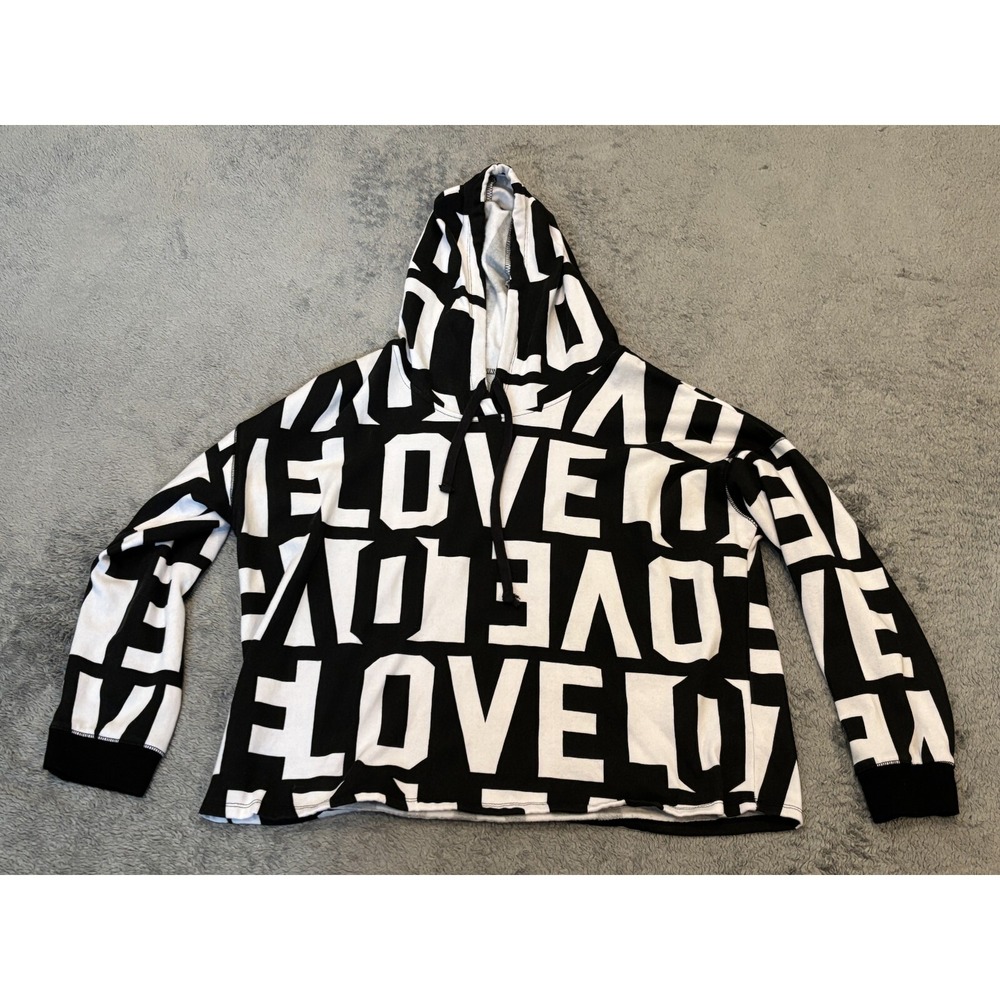 Inspired Hearts Hoodie Womens 2XL Black White Love AOP Pullover Sweatshirt